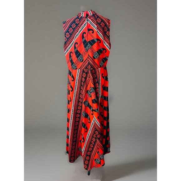 1970s Handmade Red Black White Keyhole Maxi Dress Retro Mod Groovy LG Boho - Picture 3 of 8